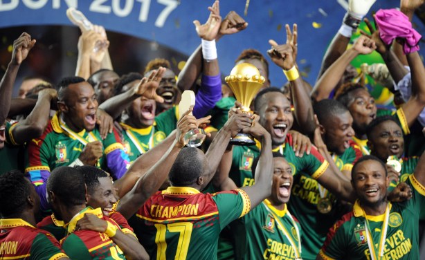 Cameroon celebrates winning the finals of the Africa Cup of Nations 2017 in Gabon.